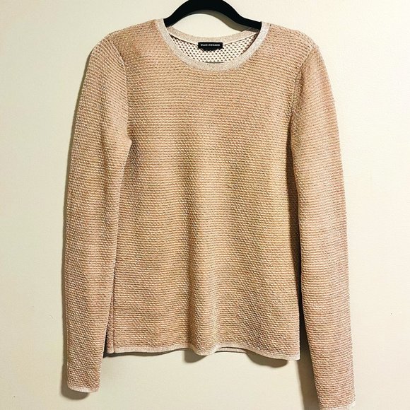 Club Monaco Beige Crewneck Merino Wool Sweater with Subtle Metallic Shimmer - Picture 1 of 8